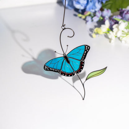 Blue moprho Butterfly stained glass window hangings Godmother gift Butterfly artwork Modern stained glass butterfly Custom suncatcher - Image 9