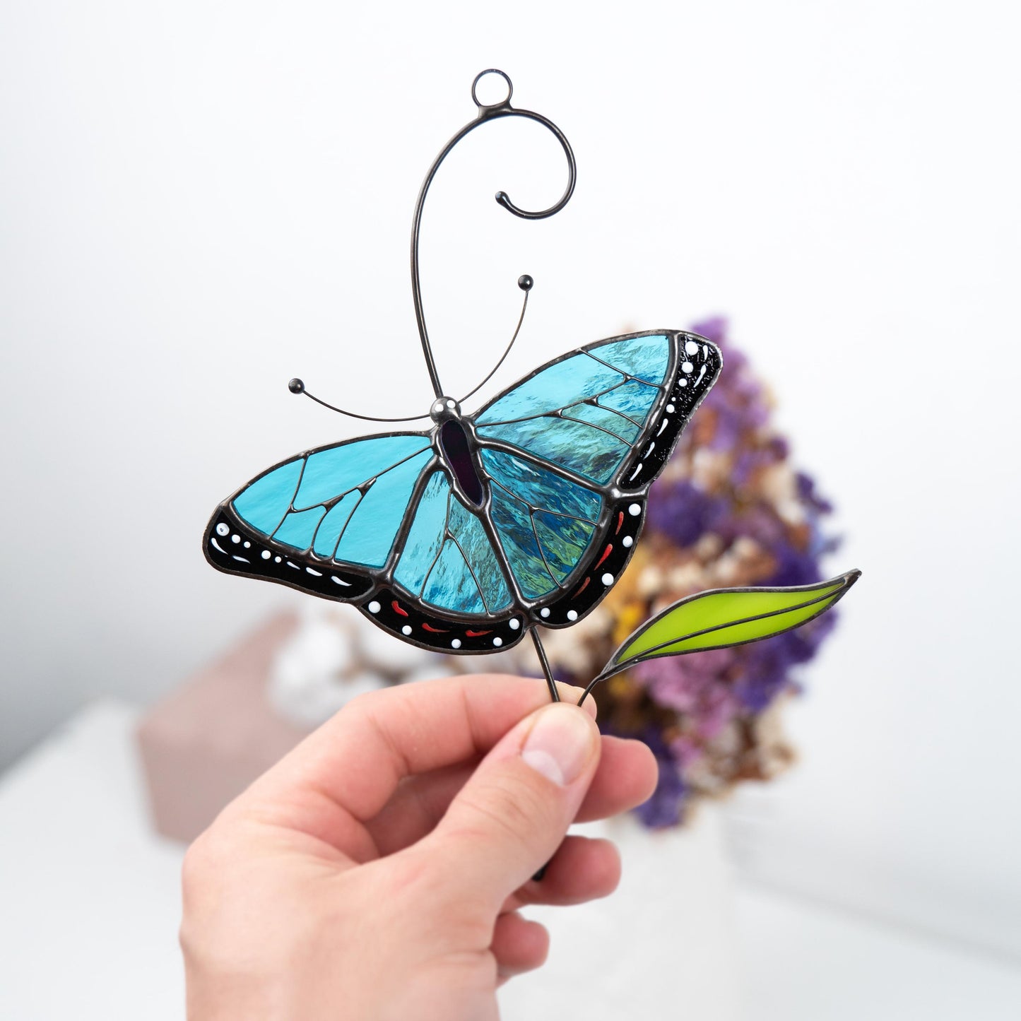 Blue moprho Butterfly stained glass window hangings Godmother gift Butterfly artwork Modern stained glass butterfly Custom suncatcher - Image 6
