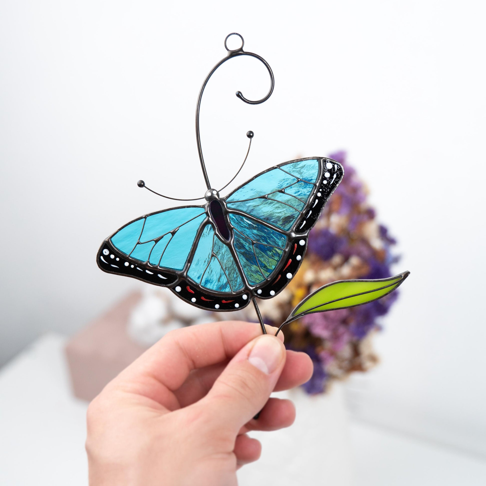 Blue moprho Butterfly stained glass window hangings Godmother gift Butterfly artwork Modern stained glass butterfly Custom suncatcher - Image 6