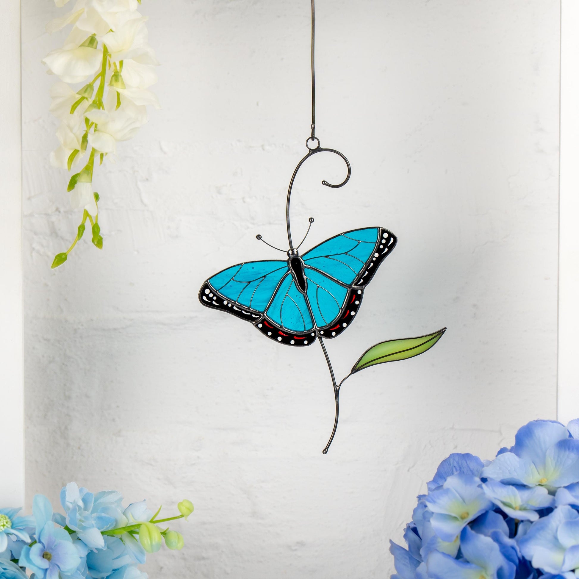 Blue moprho Butterfly stained glass window hangings Godmother gift Butterfly artwork Modern stained glass butterfly Custom suncatcher - Image 13