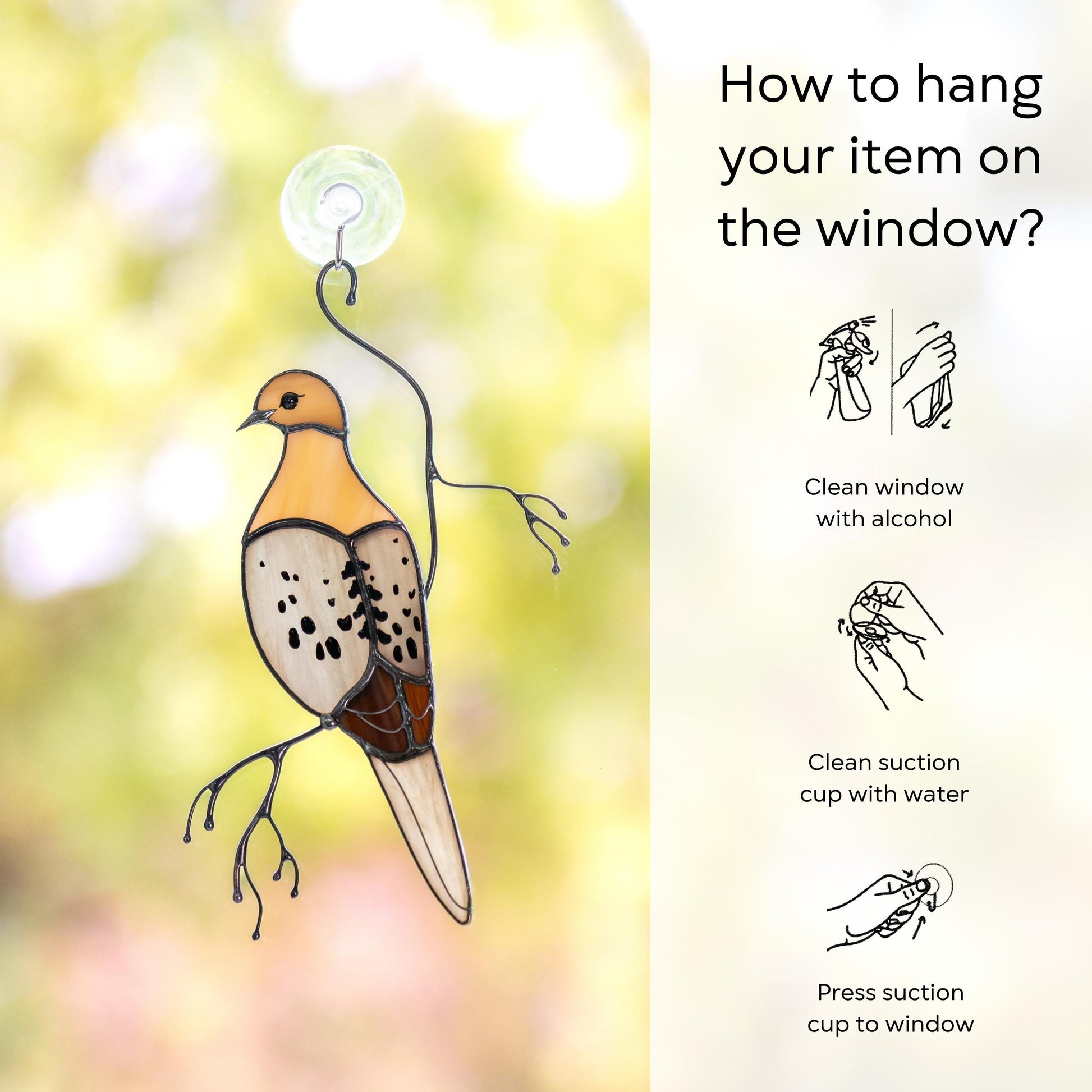 Stained glass bird suncatcher Patio decor Custom stained glass window hangings Mourning dove stained glass bird - Image 13