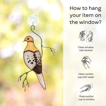 Stained glass bird suncatcher Patio decor Custom stained glass window hangings Mourning dove stained glass bird - Image 13