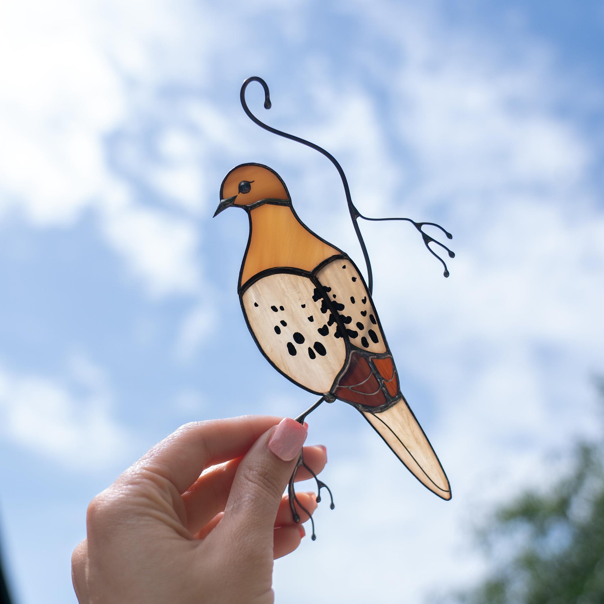 Stained glass bird suncatcher Patio decor Custom stained glass window hangings Mourning dove stained glass bird - Image 6