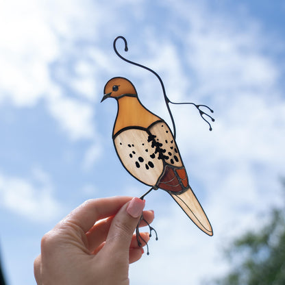 Stained glass bird suncatcher Patio decor Custom stained glass window hangings Mourning dove stained glass bird - Image 6
