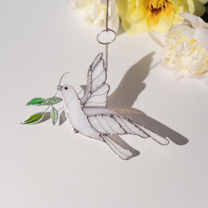 Stained glass dove Best gift for mom Stained glass window hangings Engagement ornament Stained glass bird suncatcher Garden stakes - Image 12