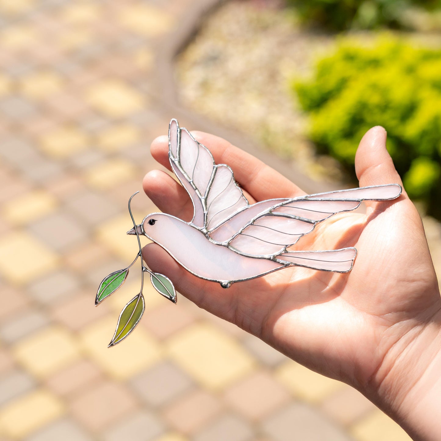 Stained glass dove Best gift for mom Stained glass window hangings Engagement ornament Stained glass bird suncatcher Garden stakes - Image 10