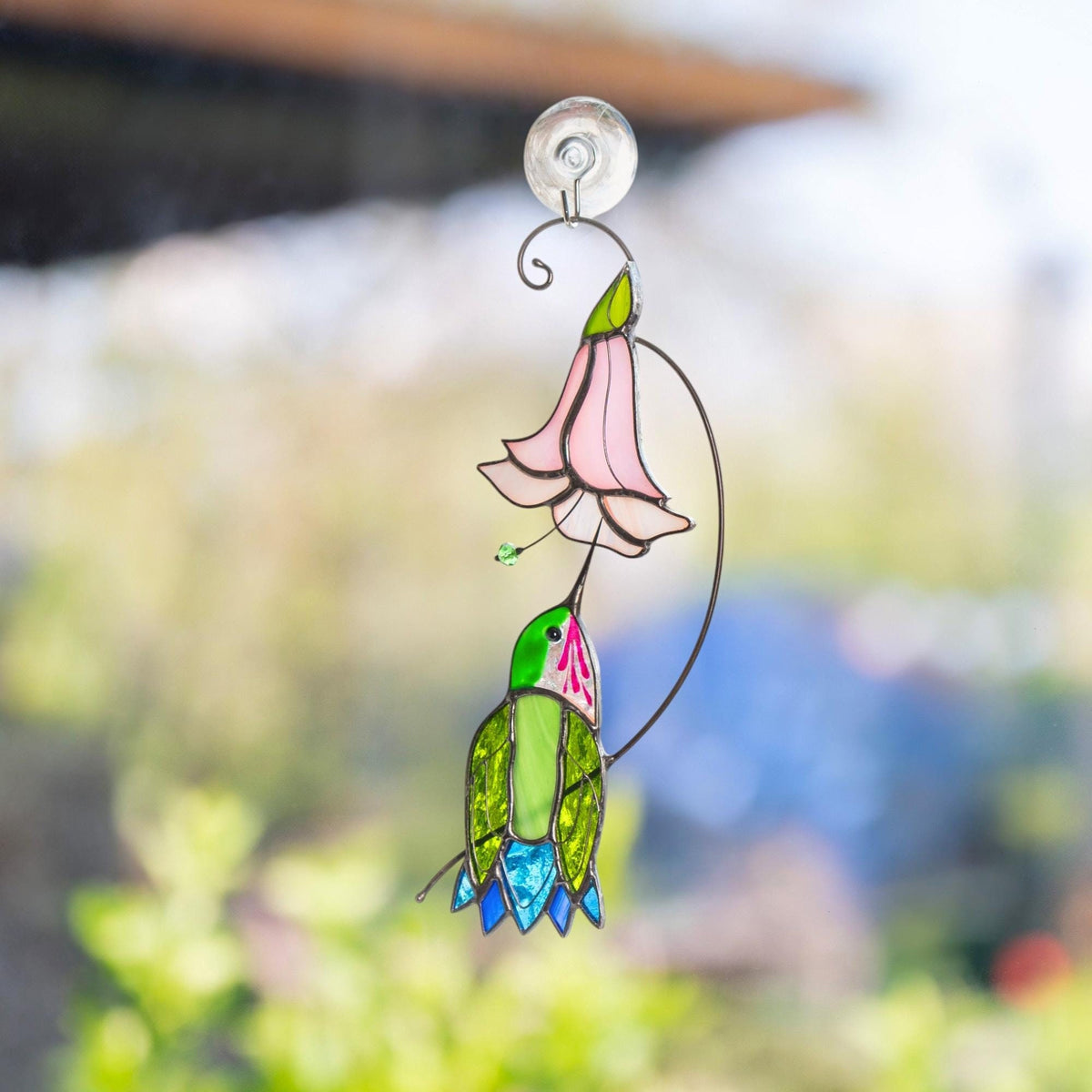 Hummingbird stained glass flower Daughter in law gift Custom stained glass hummingbird suncatcher Modern stained glass bird - Image 1