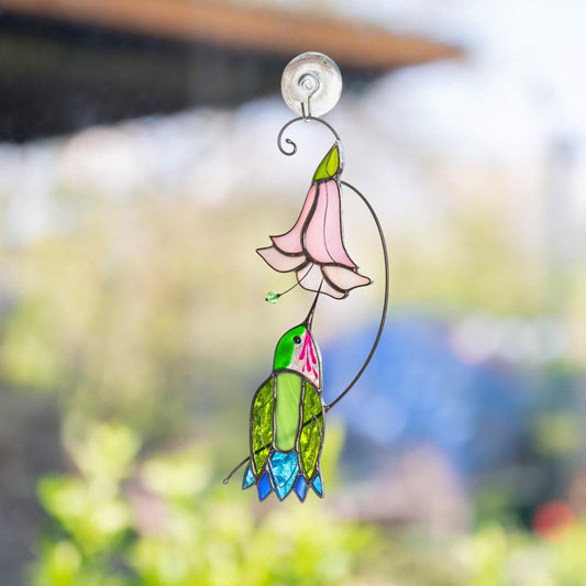 Hummingbird stained glass flower Daughter in law gift Custom stained glass hummingbird suncatcher Modern stained glass bird - Image 1