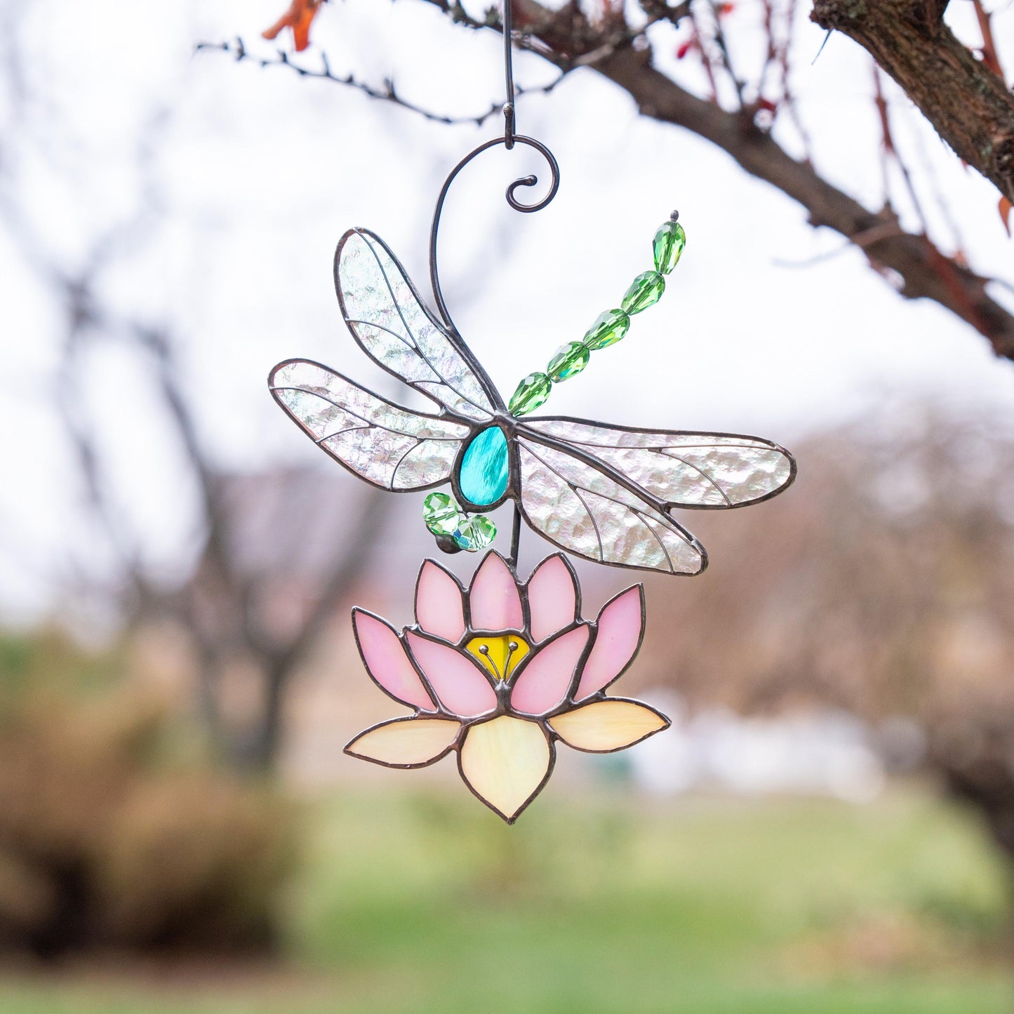 Modern stained glass dragonfly House warming gifts new home Custom stained glass lotus flower Dragonfly decor - Image 1