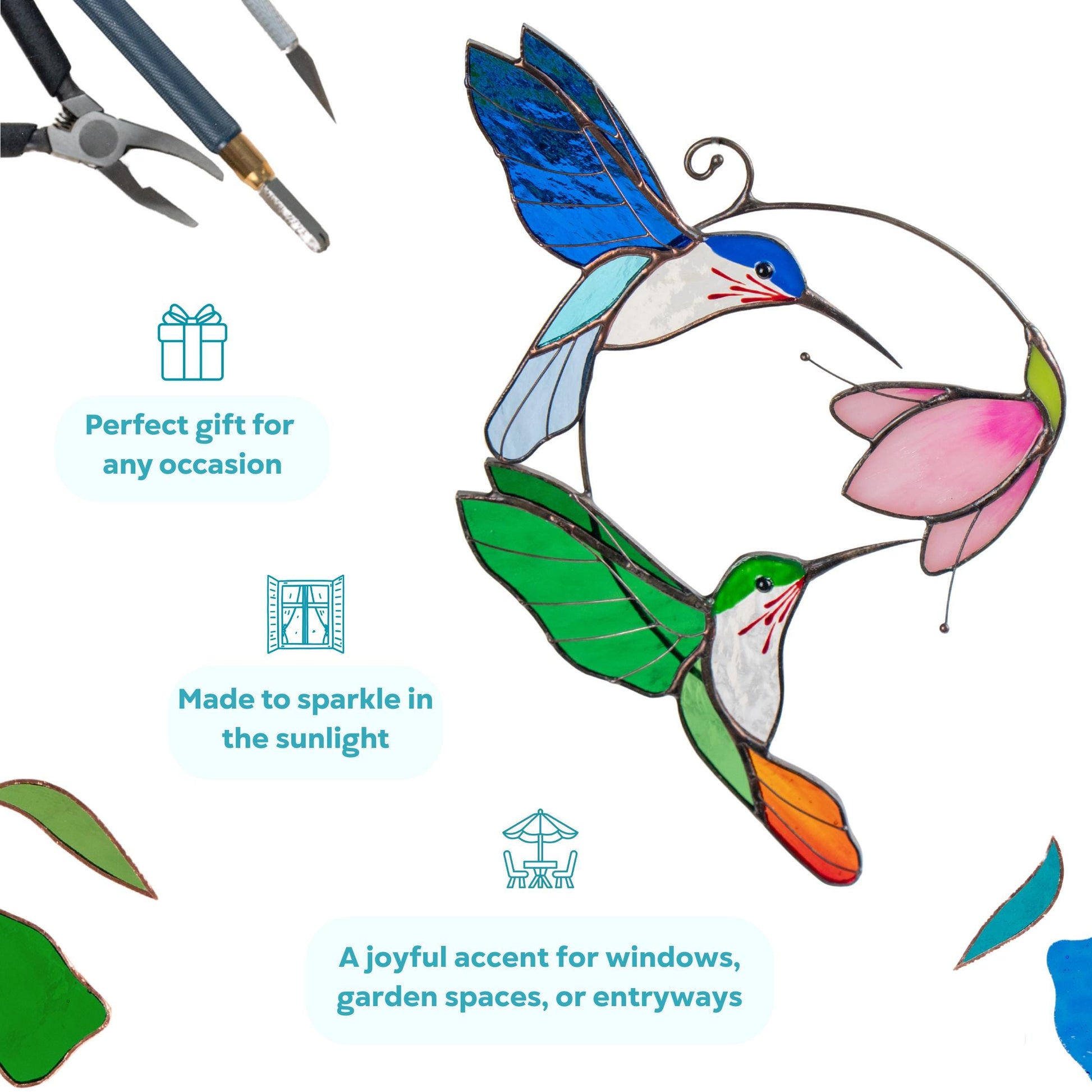 Stained glass birds Gift for couple Hummingbird stained glass window hangings Hummingbird gifts Best gift for mom - Image 7