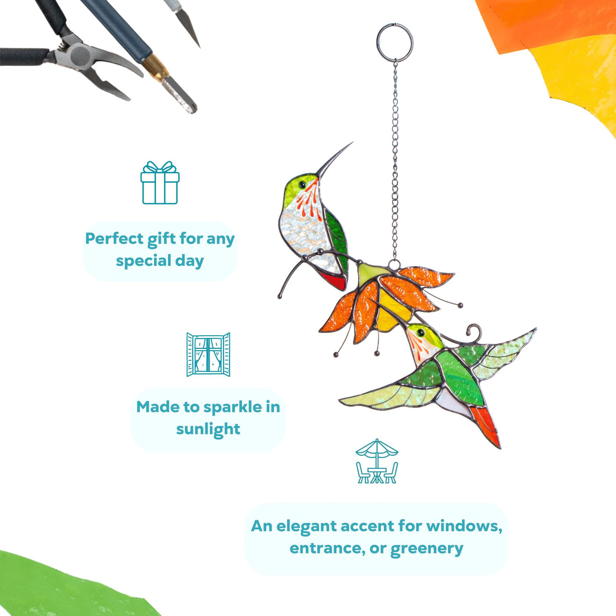 Hummingbird stained glass birds Best gift for mom Custom stained glass window hangings Fairy garden accessories - Image 9