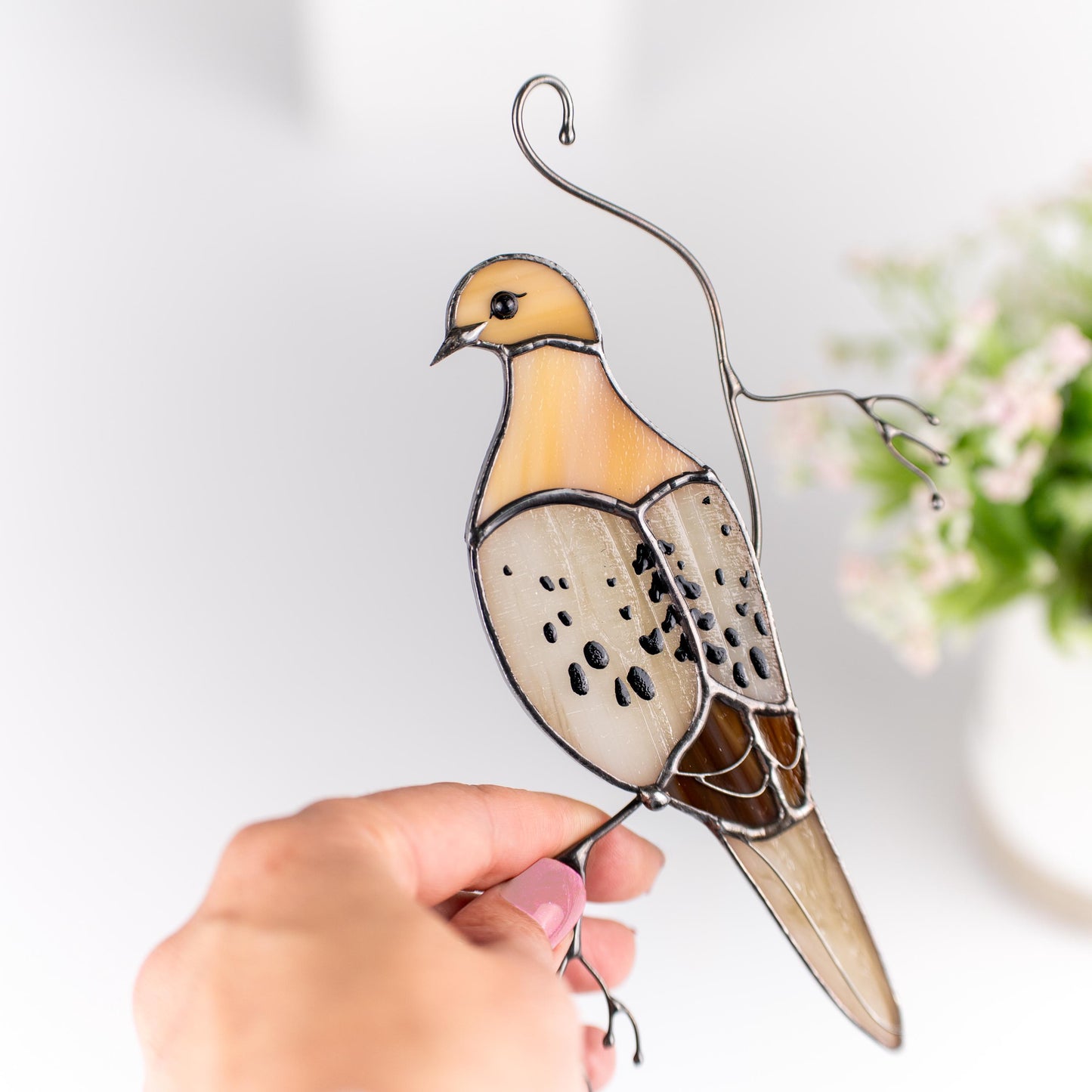 Stained glass bird suncatcher Patio decor Custom stained glass window hangings Mourning dove stained glass bird - Image 12