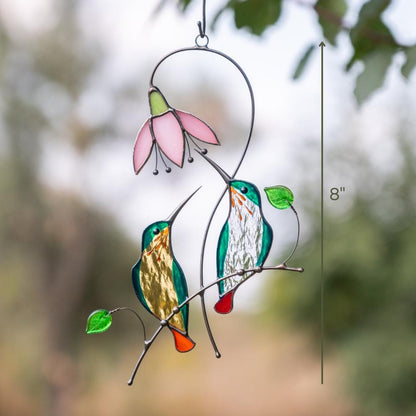 Hummingbird stained glass bird suncatcher Unique gift for mom Custom stained glass window hangings Hummingbird suncatcher - Image 13