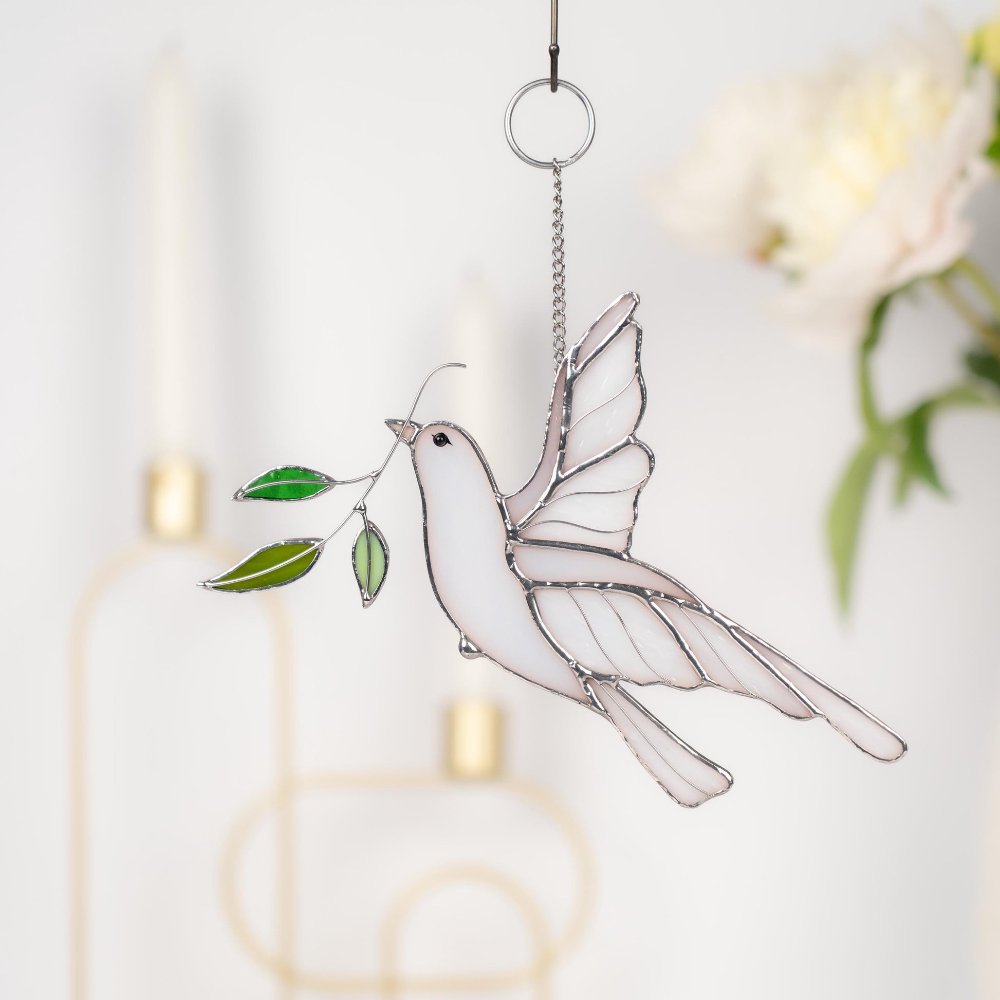 Stained glass dove Best gift for mom Stained glass window hangings Engagement ornament Stained glass bird suncatcher Garden stakes - Image 4