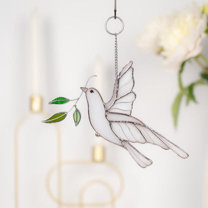 Stained glass dove Best gift for mom Stained glass window hangings Engagement ornament Stained glass bird suncatcher Garden stakes - Image 4