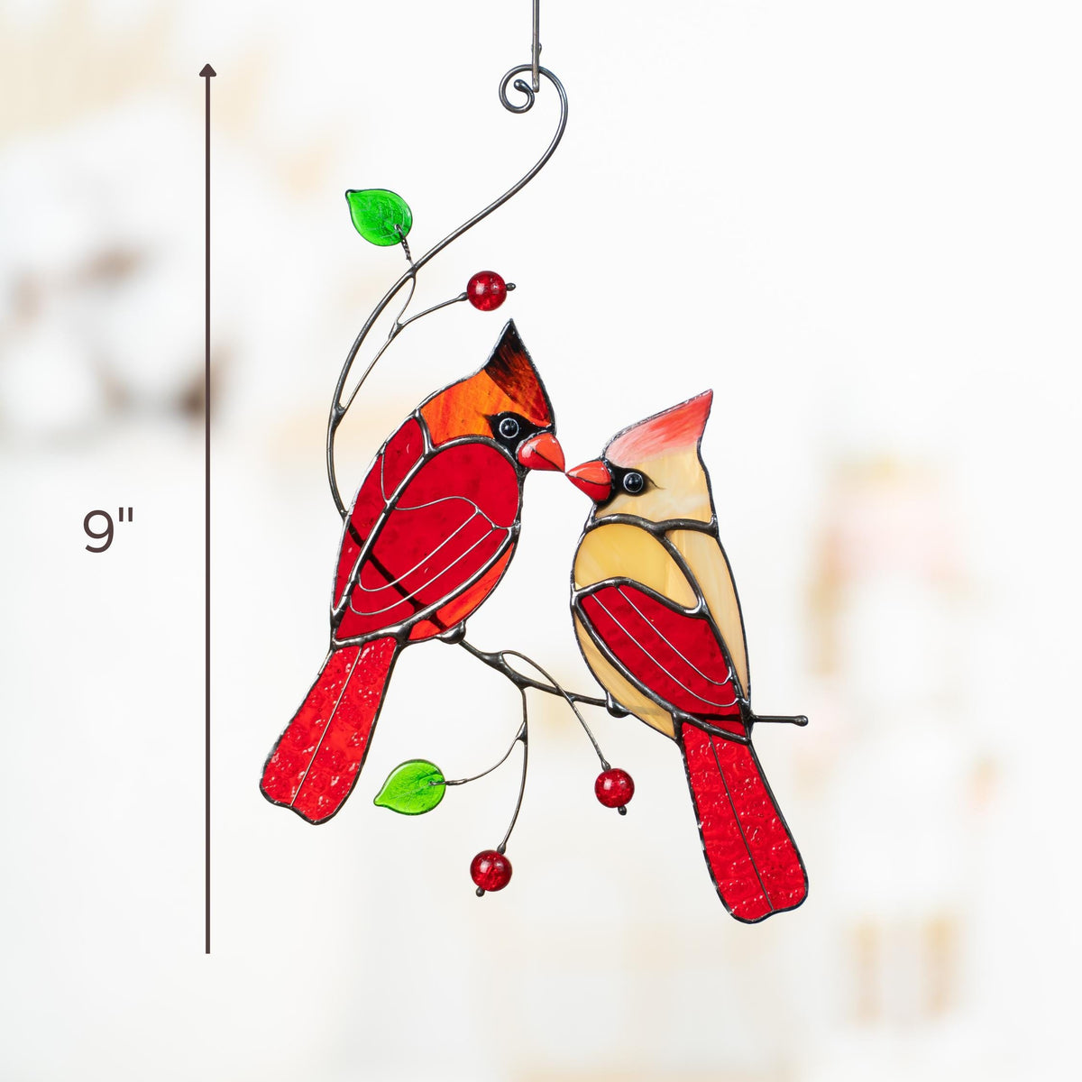 Cardinal stained glass window hangings Unique Gift For Mom Cardinal ornament Memorial suncatcher Unique garden gifts - Image 14