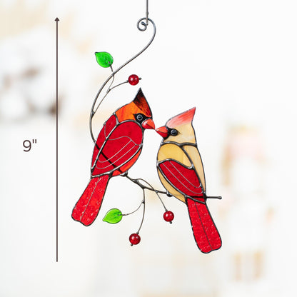 Cardinal stained glass window hangings Unique Gift For Mom Cardinal ornament Memorial suncatcher Unique garden gifts - Image 14