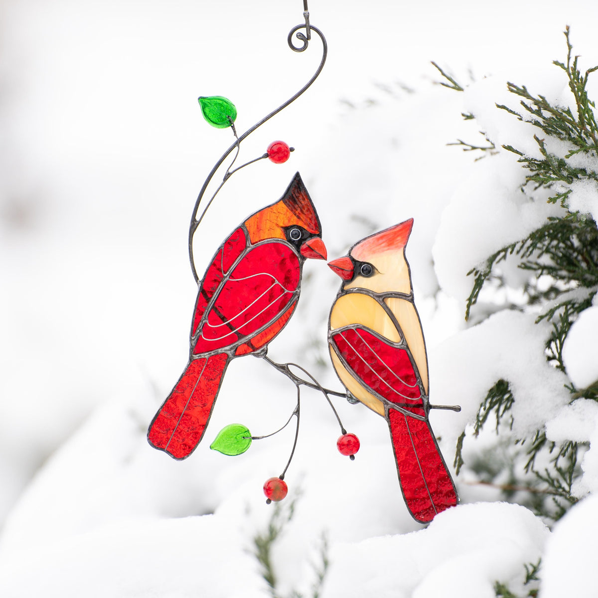 Cardinal stained glass window hangings Unique Gift For Mom Cardinal ornament Memorial suncatcher Unique garden gifts - Image 15