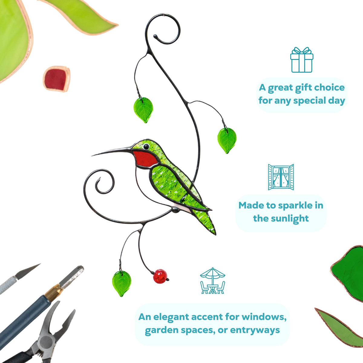 Hummingbird stained glass window hangings New mom gift Custom stained glass hummingbird suncatcher Farmhouse decor Grandparent gifts - Image 7