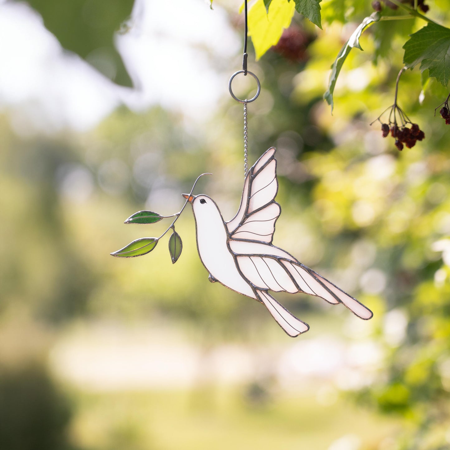 Stained glass dove Best gift for mom Stained glass window hangings Engagement ornament Stained glass bird suncatcher Garden stakes - Image 7