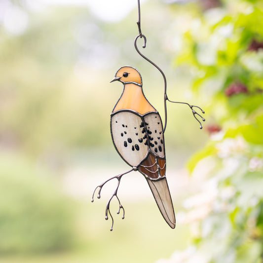 Stained glass bird suncatcher Patio decor Custom stained glass window hangings Mourning dove stained glass bird - Image 1