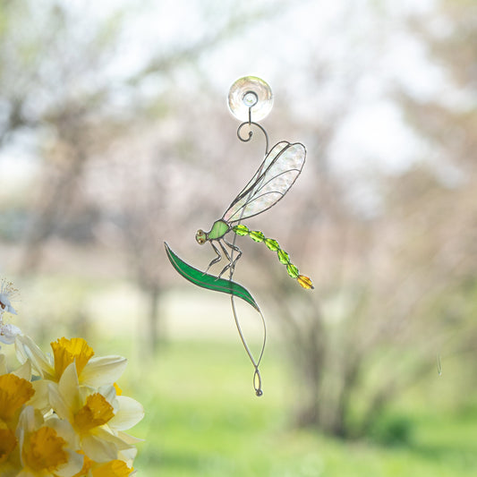 Fly insect stained glass window hangings Mom gift Modern stained glass dragonfly Dragonfly garden art - Image 1