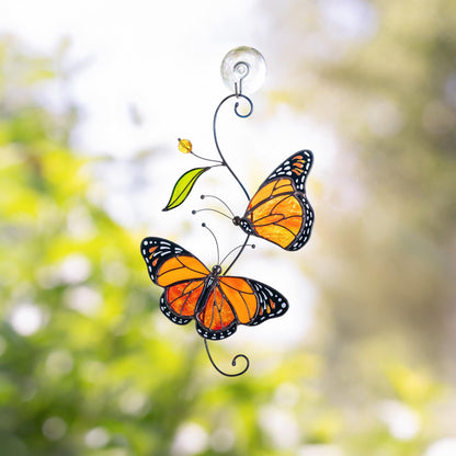 Monarch butterfly stained glass window hangings Gifts for garden lovers - Image 1