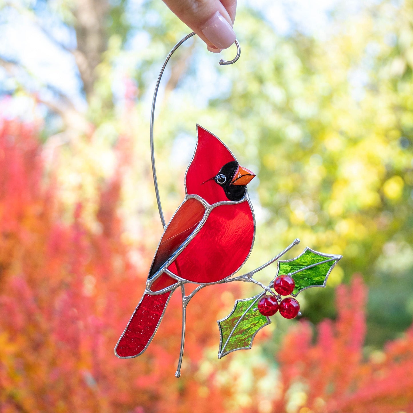 Cardinal stained glass bird Godfather gift Cardinal ornament stained glass suncatcher Bird lover gifts stained glass window hangings - Image 4
