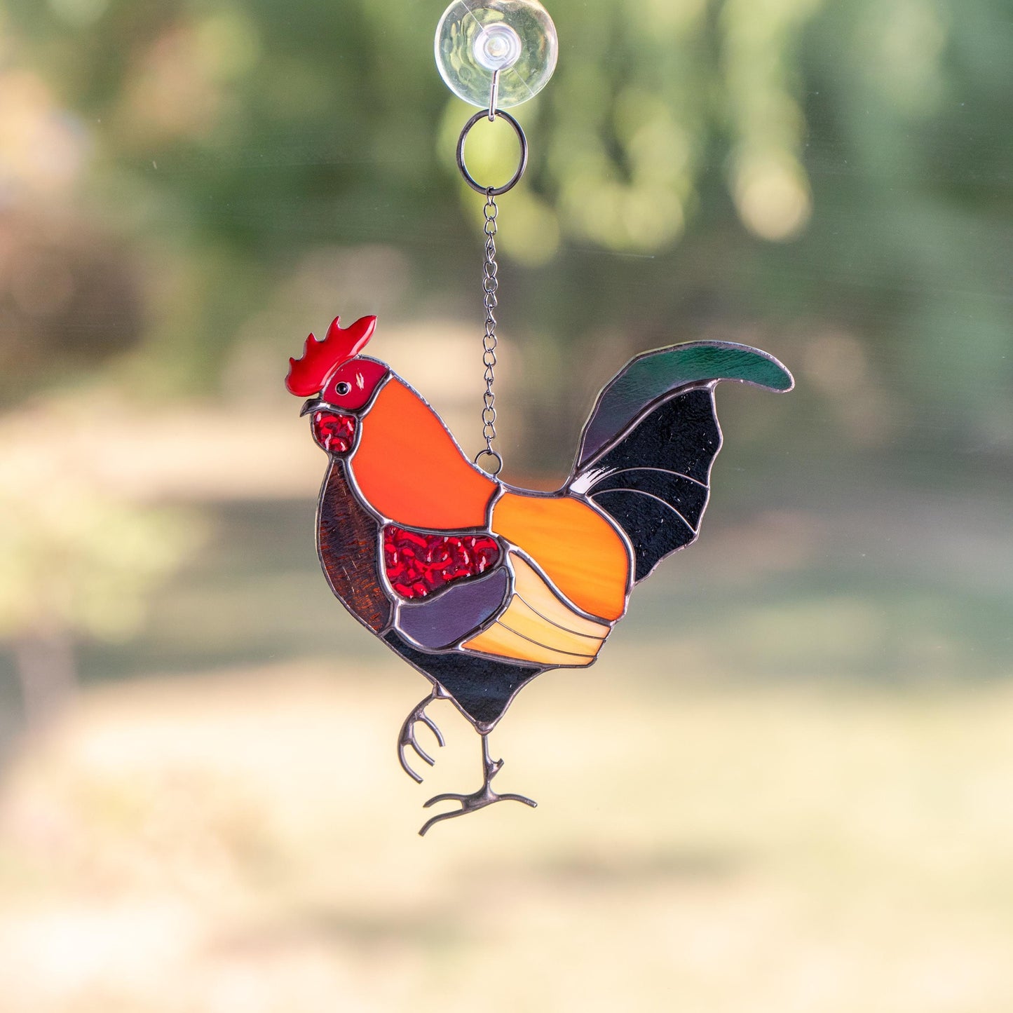 Stained glass rooster wall hanging Godfather gift Custom stained glass bird suncatcher Modern stained glass window hangings - Image 1