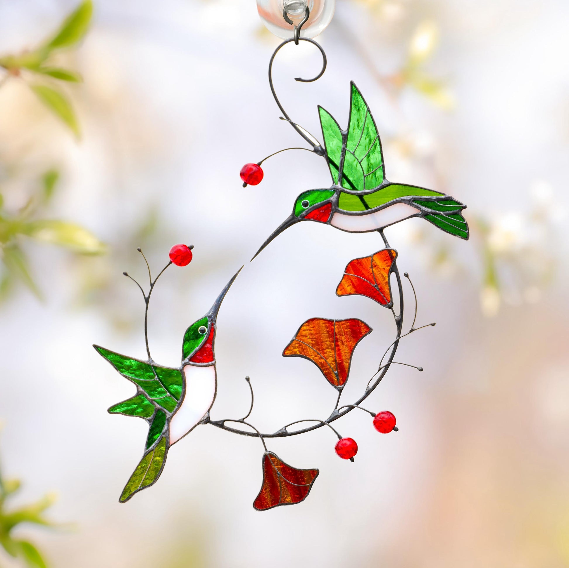 Hummingbird stained glass window hangings Gift for couple Custom stained glass bird suncatcher Great grandparent gift - Image 6