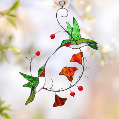 Hummingbird stained glass window hangings Gift for couple Custom stained glass bird suncatcher Great grandparent gift - Image 6