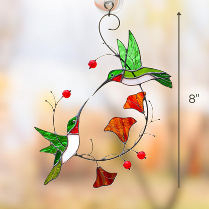 Hummingbird stained glass window hangings Gift for couple Custom stained glass bird suncatcher Great grandparent gift - Image 9