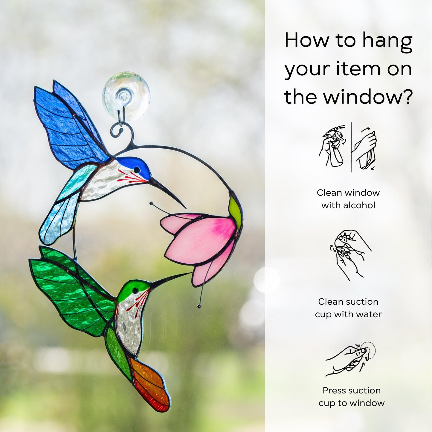 Stained glass birds Gift for couple Hummingbird stained glass window hangings Hummingbird gifts Best gift for mom - Image 11