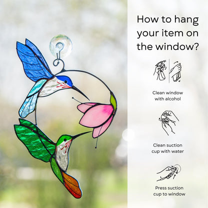 Stained glass birds Gift for couple Hummingbird stained glass window hangings Hummingbird gifts Best gift for mom - Image 11