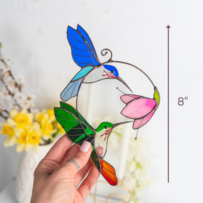 Stained glass birds Gift for couple Hummingbird stained glass window hangings Hummingbird gifts Best gift for mom - Image 9
