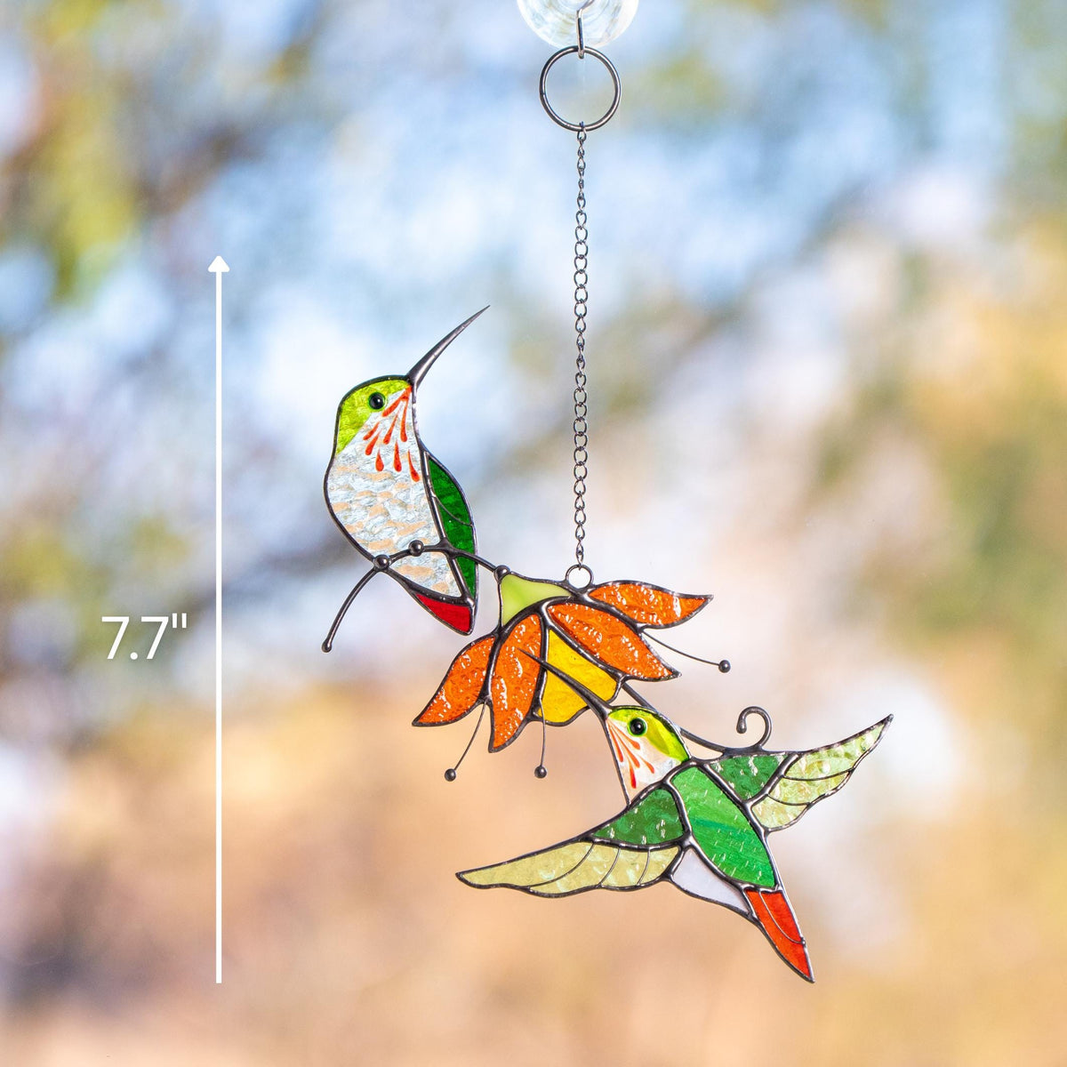 Hummingbird stained glass birds Best gift for mom Custom stained glass window hangings Fairy garden accessories - Image 7
