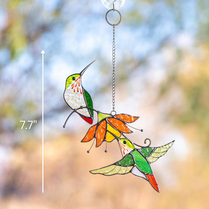 Hummingbird stained glass birds Best gift for mom Custom stained glass window hangings Fairy garden accessories - Image 7