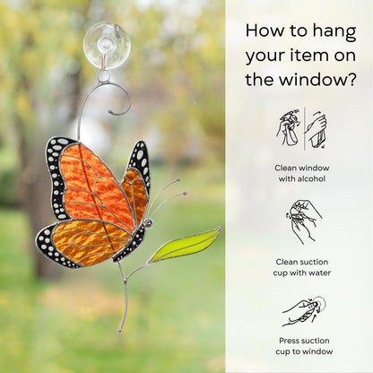 Butterfly stained glass window hanging Grandma gift Custom stained glass butterfly artwork Monarch butterfly wall art Custom suncatcher - Image 14
