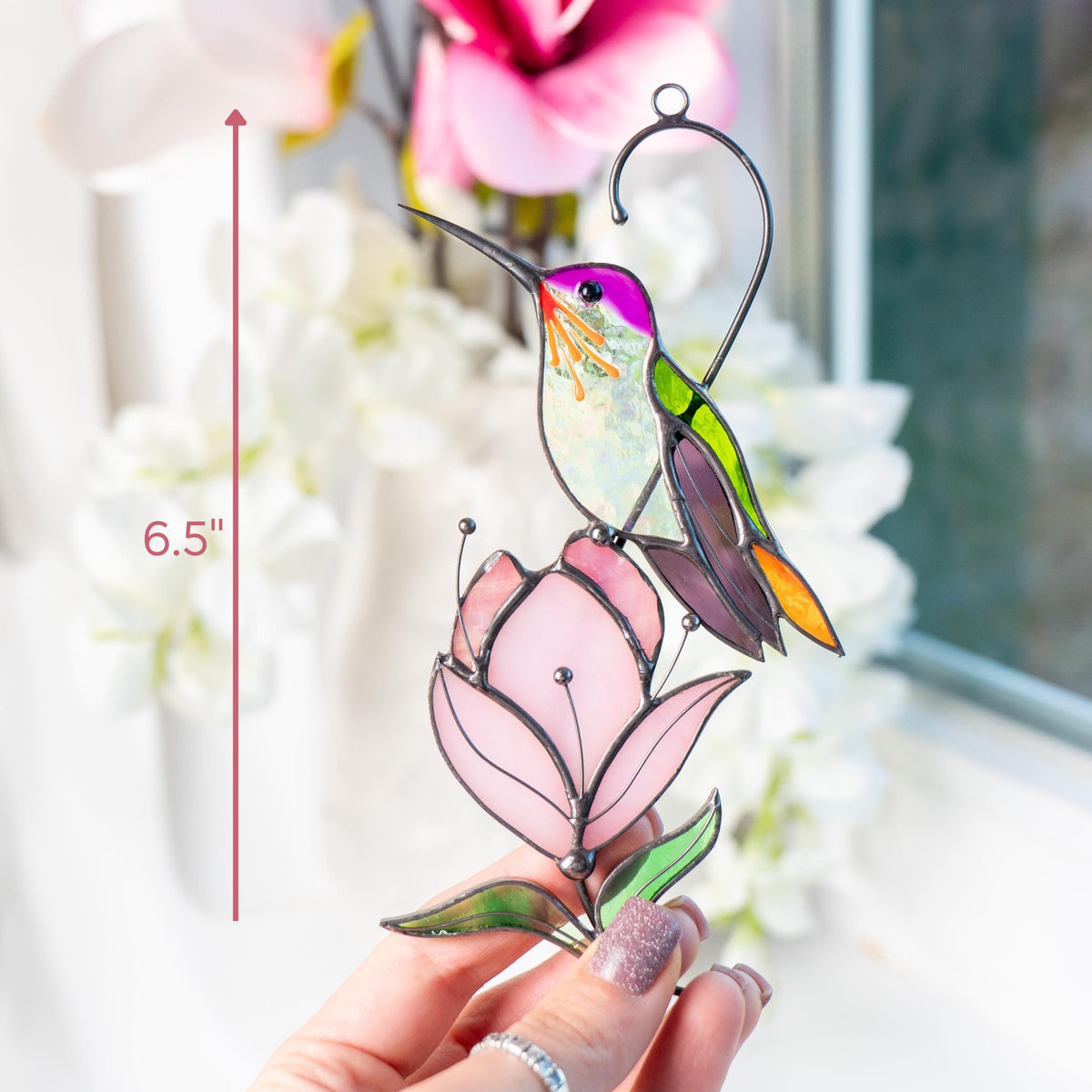Hummingbird stained glass bird suncatcher Mother in law gifts Custom stained glass window hangings Hummingbird gifts - Image 10