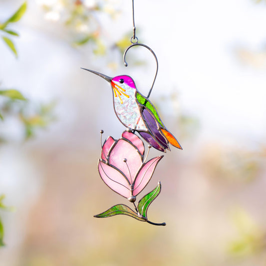 Hummingbird stained glass bird suncatcher Mother in law gifts Custom stained glass window hangings Hummingbird gifts - Image 1