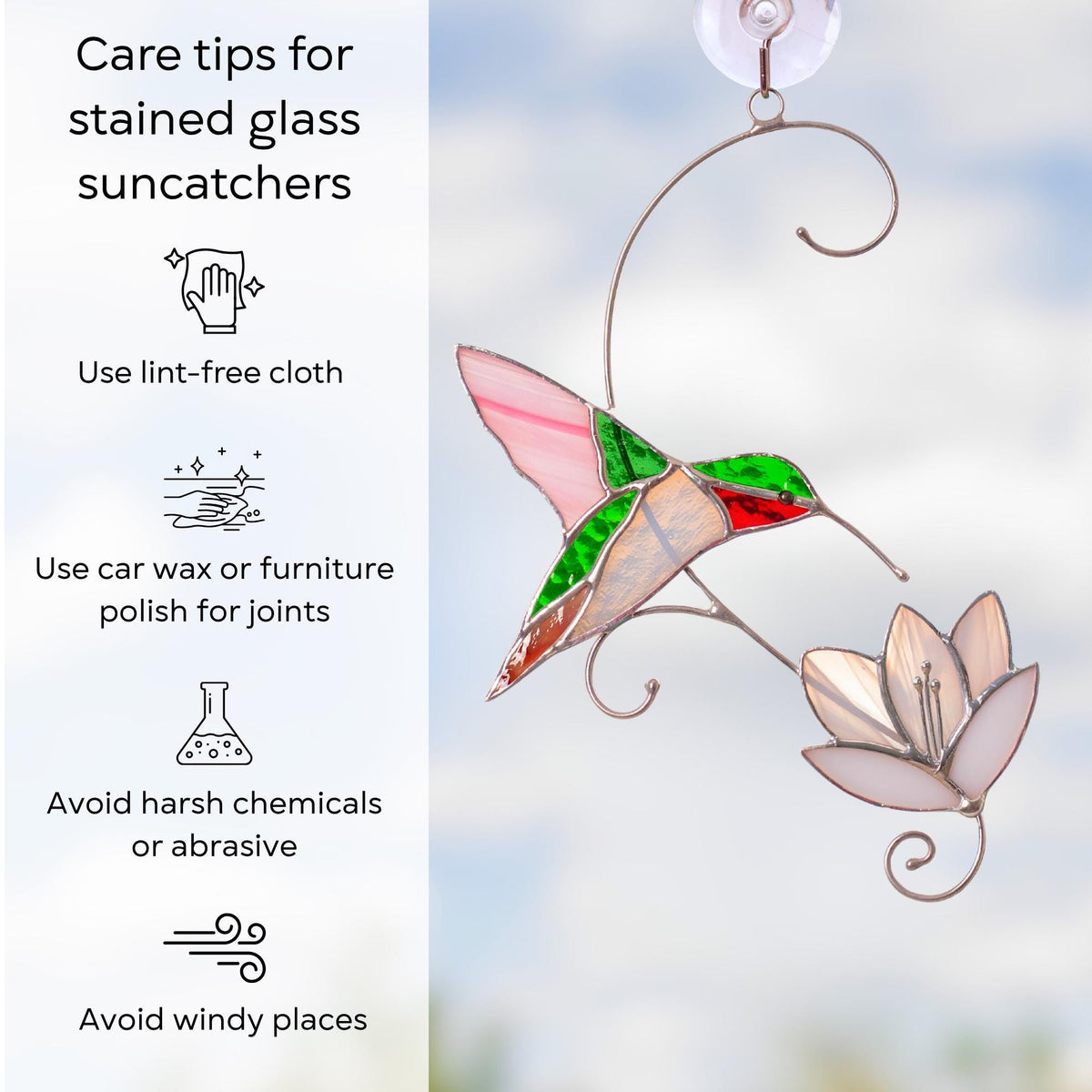 Hummingbird stained glass window hangings Unique gift for mom Custom stained glass bird ornament Flower suncatcher - Image 14