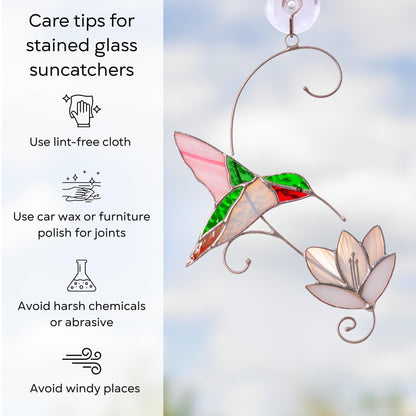 Hummingbird stained glass window hangings Unique gift for mom Custom stained glass bird ornament Flower suncatcher - Image 14