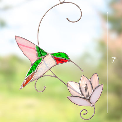 Hummingbird stained glass window hangings Unique gift for mom Custom stained glass bird ornament Flower suncatcher - Image 10