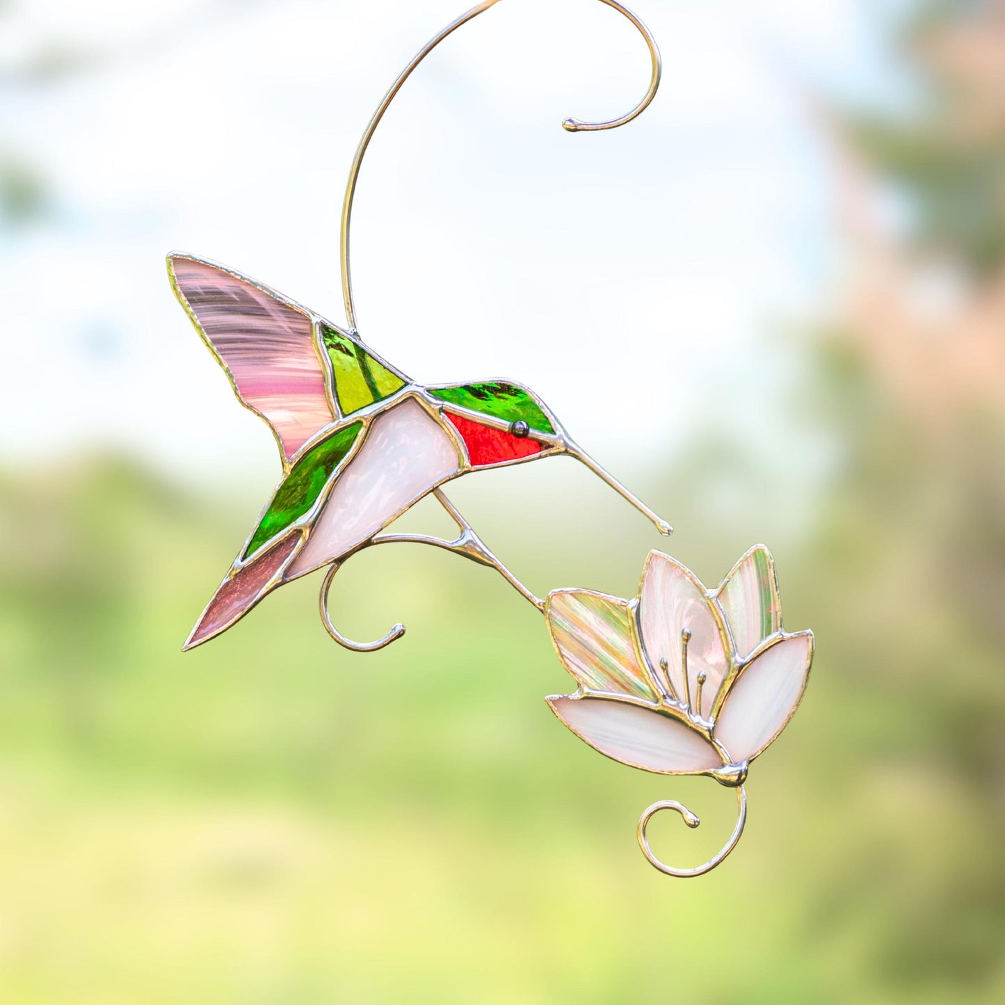 Hummingbird stained glass window hangings Best gift for mom Custom stained glass hummingbird suncatcher Bird stained glass window - Image 5