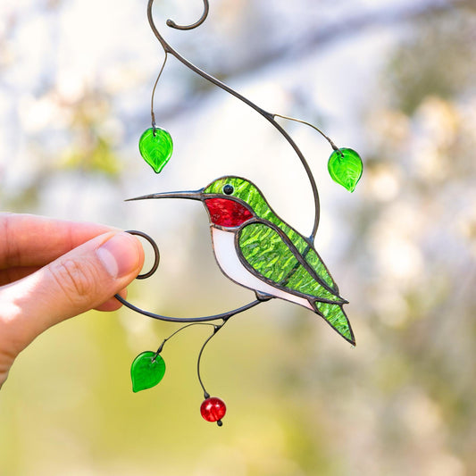 Hummingbird stained glass window hangings New mom gift Custom stained glass hummingbird suncatcher Farmhouse decor Grandparent gifts - Image 1