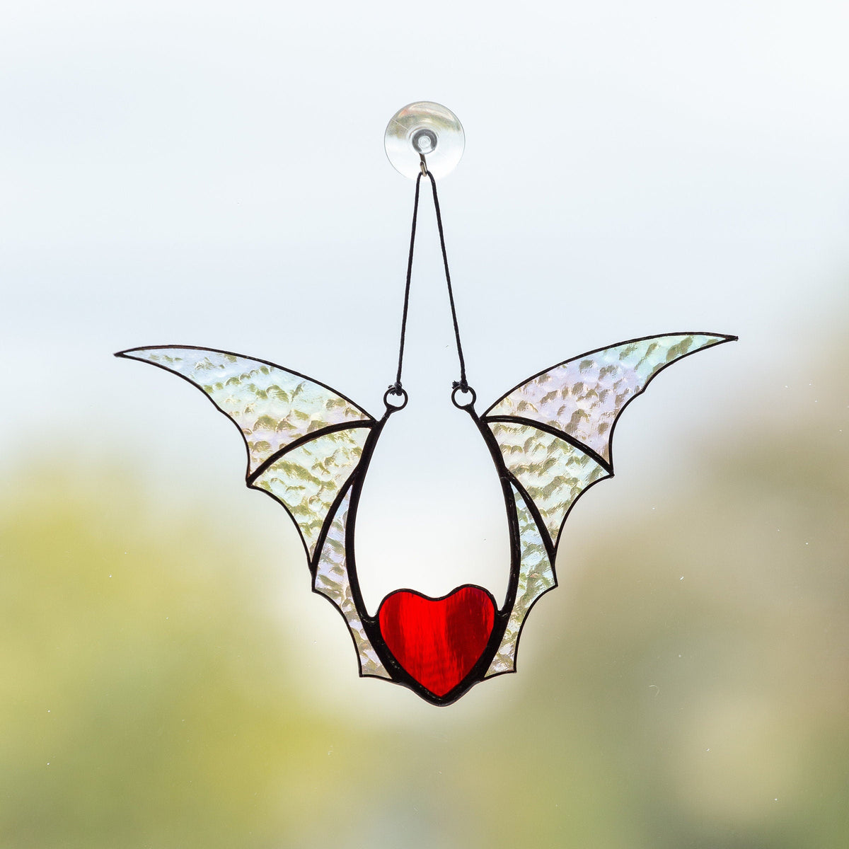 Valentine stained glass heart suncatcher Halloween gift goth home decor Stained glass bat honeymoon gifts Halloween decor - Image 1