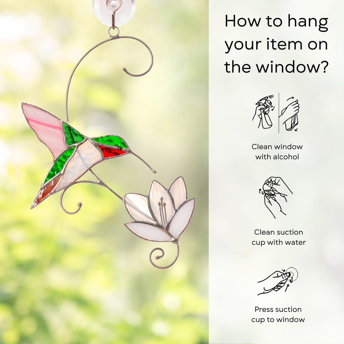 Hummingbird stained glass window hangings Unique gift for mom Custom stained glass bird ornament Flower suncatcher - Image 12