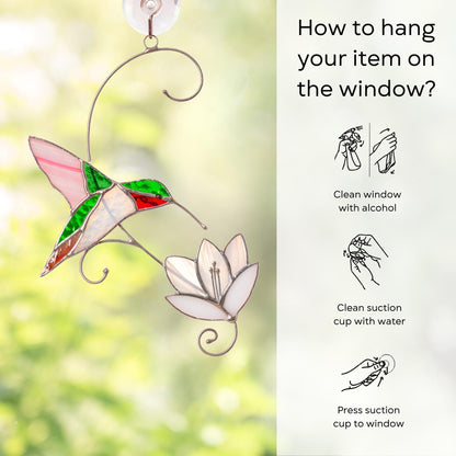 Hummingbird stained glass window hangings Unique gift for mom Custom stained glass bird ornament Flower suncatcher - Image 12