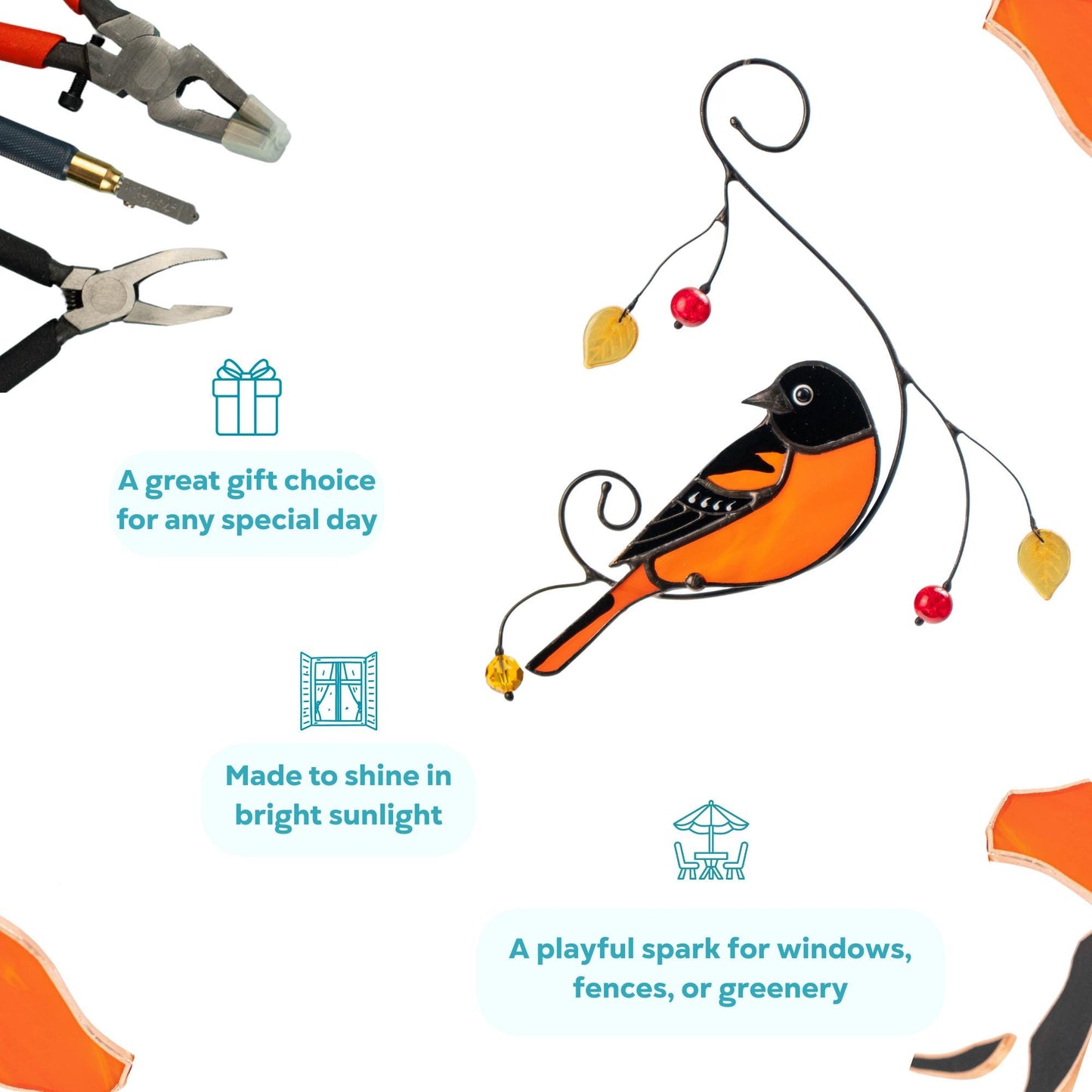 Baltimore oriole stained glass window hangings Bird suncatcher Garden art - Image 6