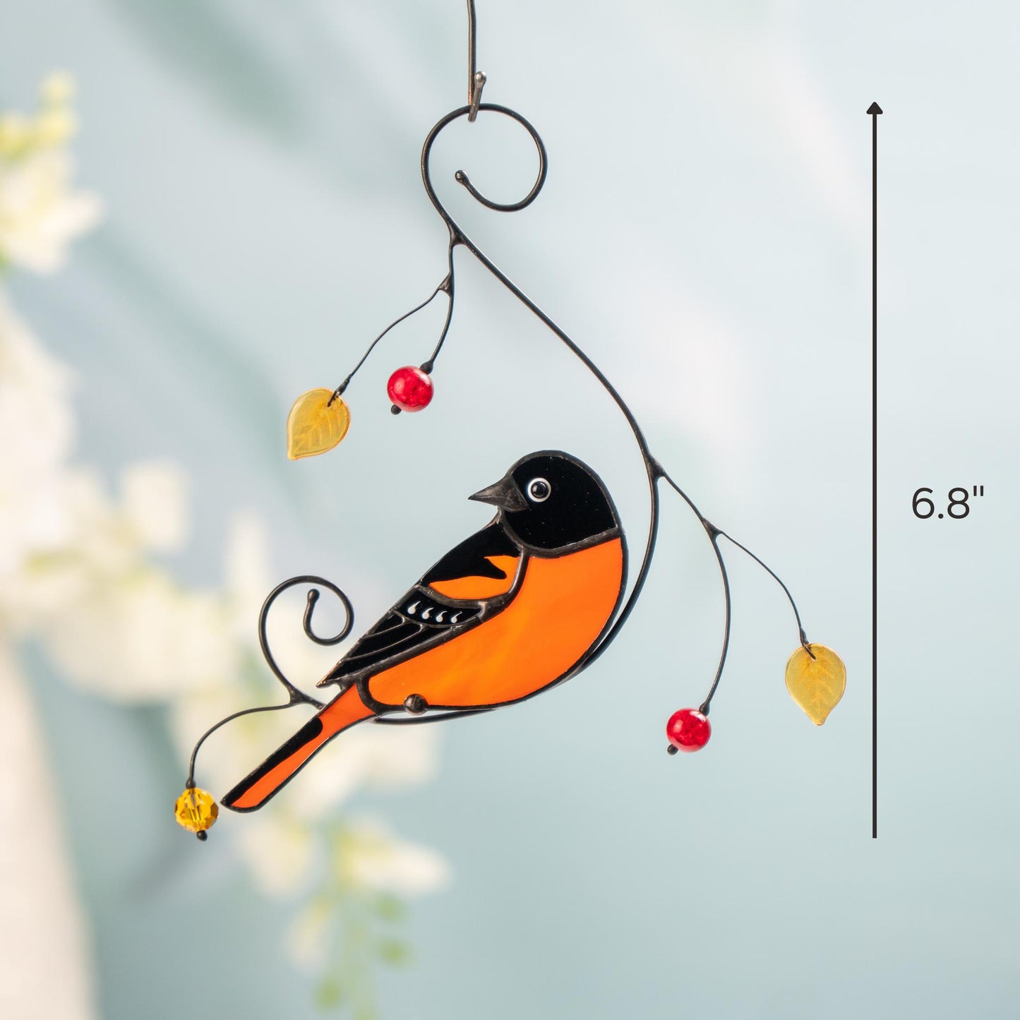 Baltimore oriole stained glass window hangings Bird suncatcher Garden art - Image 9